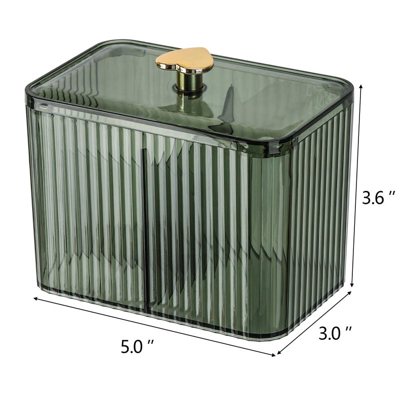 تي بيست ماكس موزع حامل Tbestmax Qtip، 3 أقسام، مرطبان منظم للحمام الشفاف، 3 شبكات، مسحة قطنية/وسادة/حامل كروي، حاوية تخزين مستحضرات التجميل للزينة (عبوتان باللون الأخضر) - Image 3